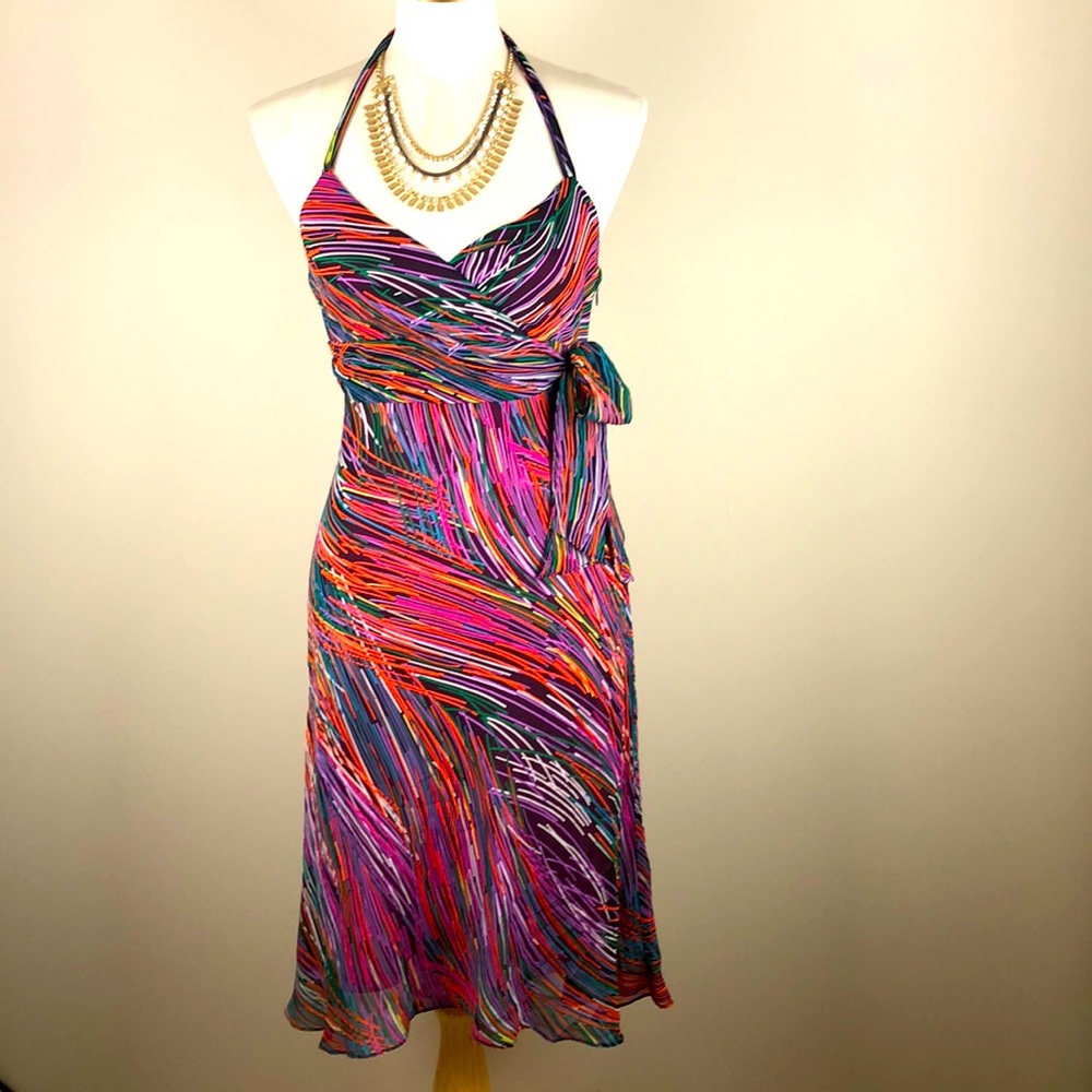 BCBGMaxAzria 100% Silk Print Halter Dress, Size 6